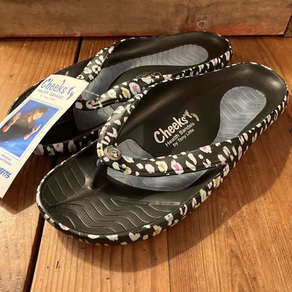 Tony Little Cheeks Health Thong Sandals Womens Casual Walking Animal Print Sz 12